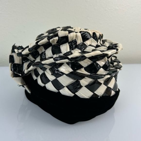 Vintage Original Shorlon Model Mod Weaved Lace Lined Hat Black & White main image 15